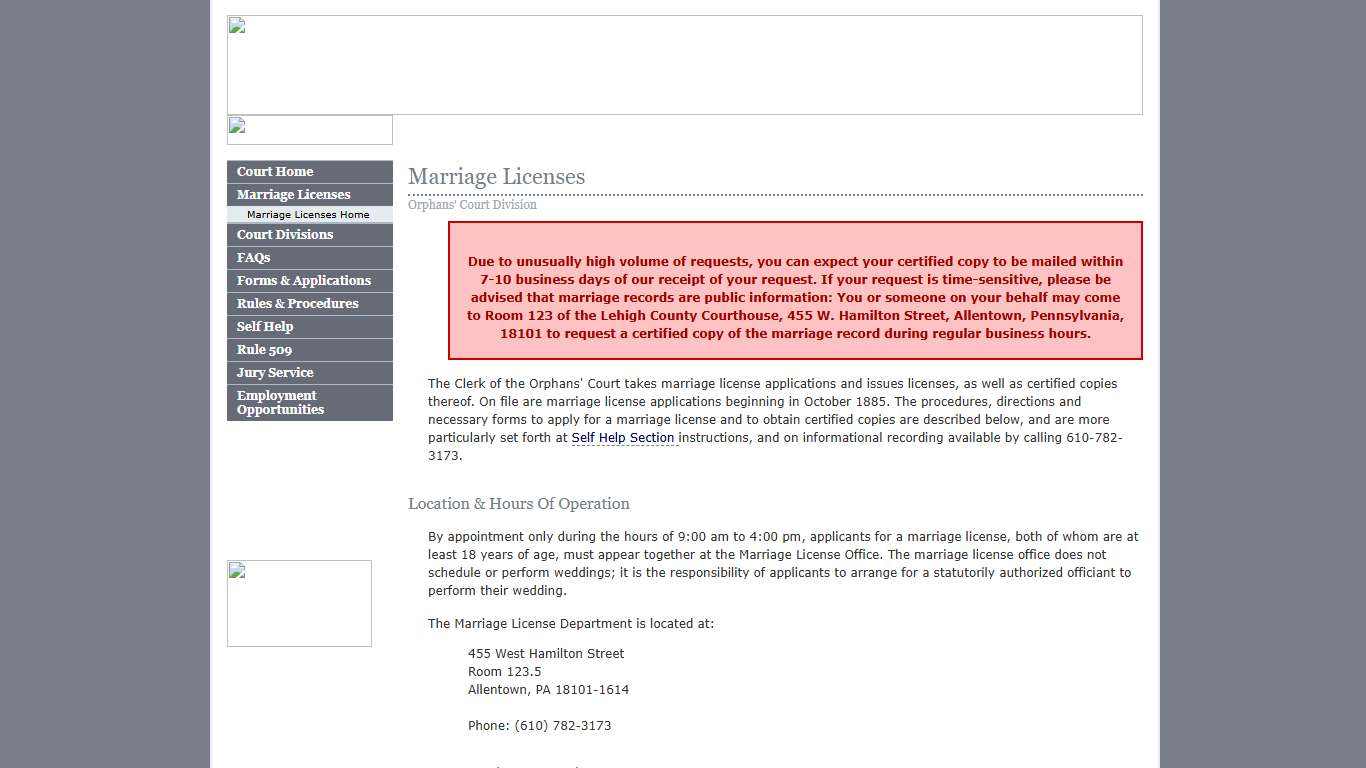 Marriage Licenses - Orphan's Court Division :: Lehigh County Court of Common Pleas